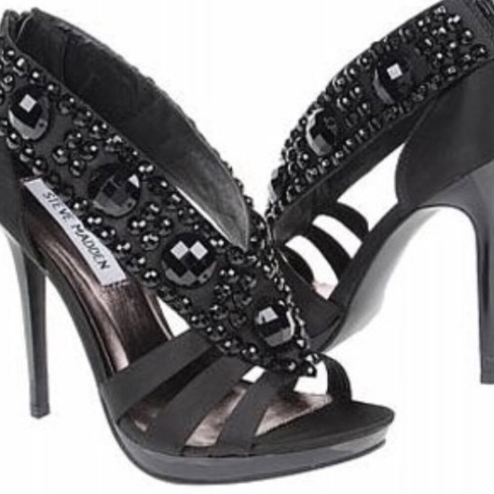 Steve Madden "Tahra" Black high heeled jeweled sandal, NWOT, sz 9.5.